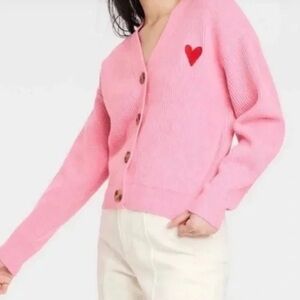 Pink Heart Valentine’s Day Button-Up Cardigan